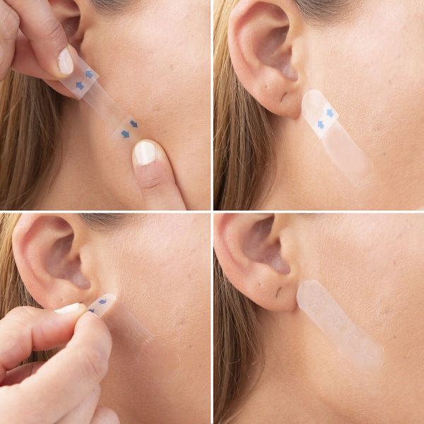 Step-by-step process of applying a patch to the face.